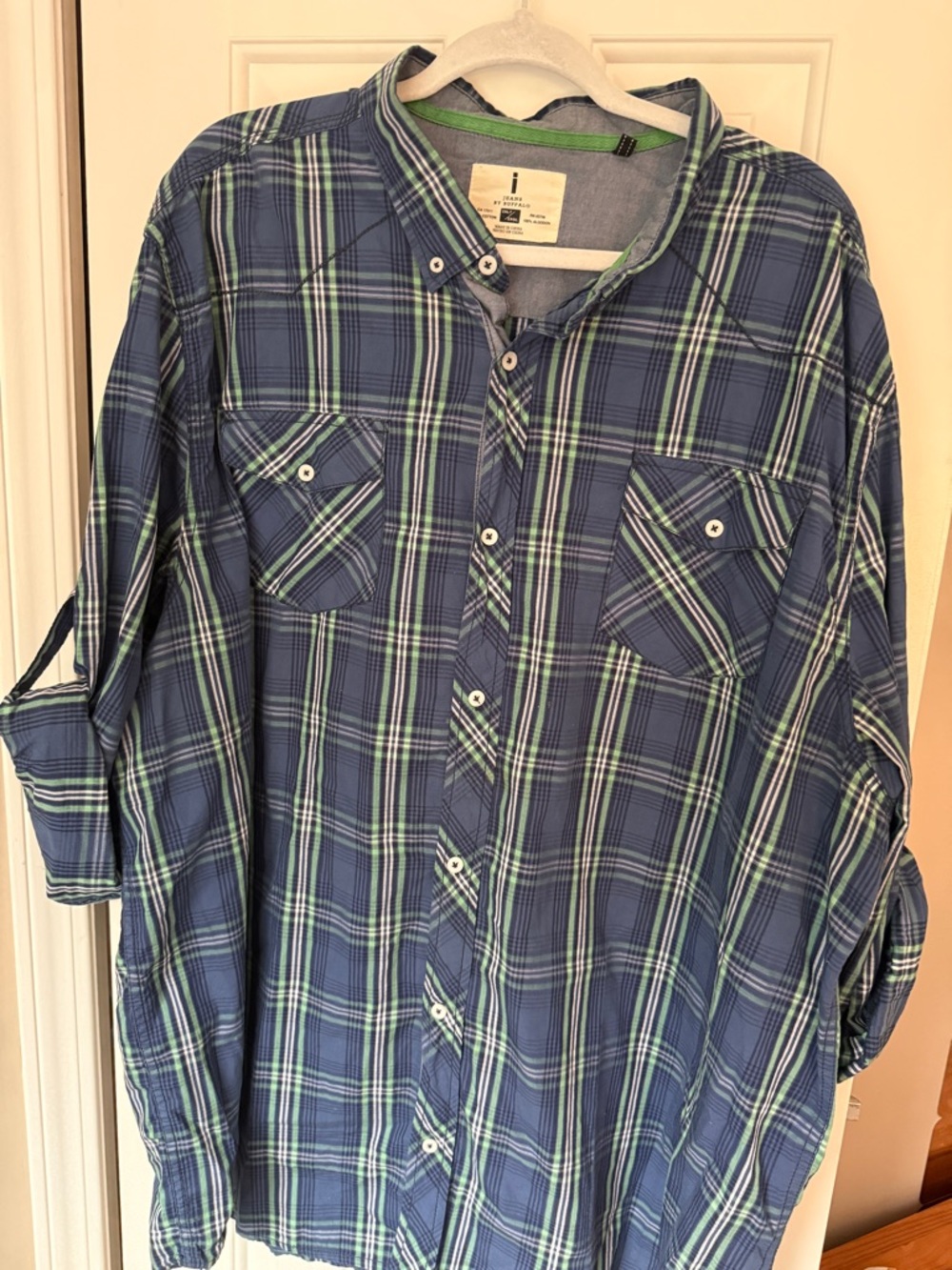 i jeans by Buffalo Blue and Green Plaid Button-Down Shirt